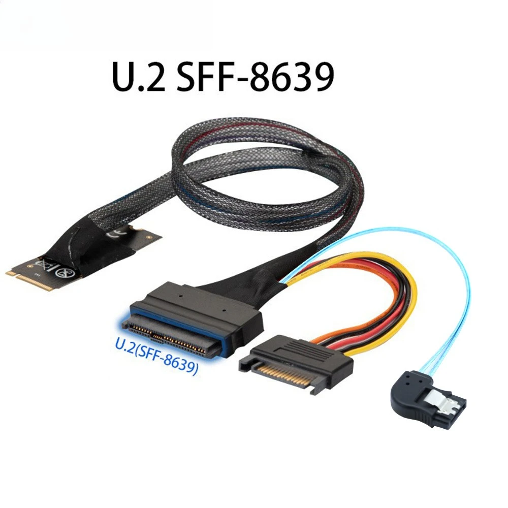 M.2 MINI SAS SFF-8643 To U.2 8639 with SATA 15P and 7P Left Turn Server High Speed Cable Length Options 0.5M 1M