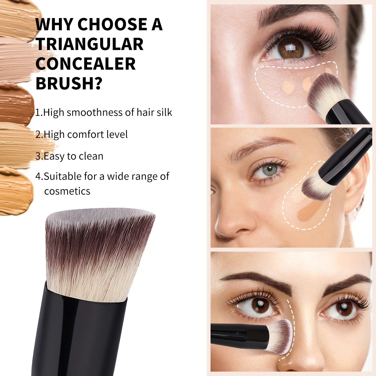 Brocha de maquillaje impecable, 2 uds., brocha de contorno de base plana/ángulo, brocha de maquillaje debajo de los ojos para crema líquida, Kit de herramientas de belleza de maquillaje