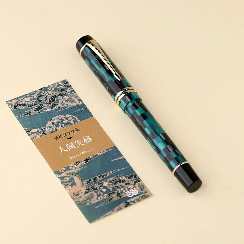 Hot MAJOHN M600 Resin Fountain Pen With Converter Checkerboard BOCK Nib 0.5 Mm Writing Ink Pens School Supplies Stationery Gift