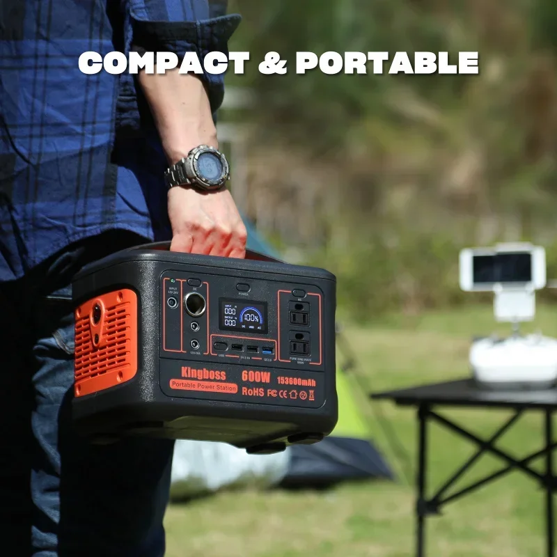 Peak 1200W 600W/600WH portable power station 153600mAh large capacity Lithium Battery 110V/600W, AC Outlet, 2 DC Carport