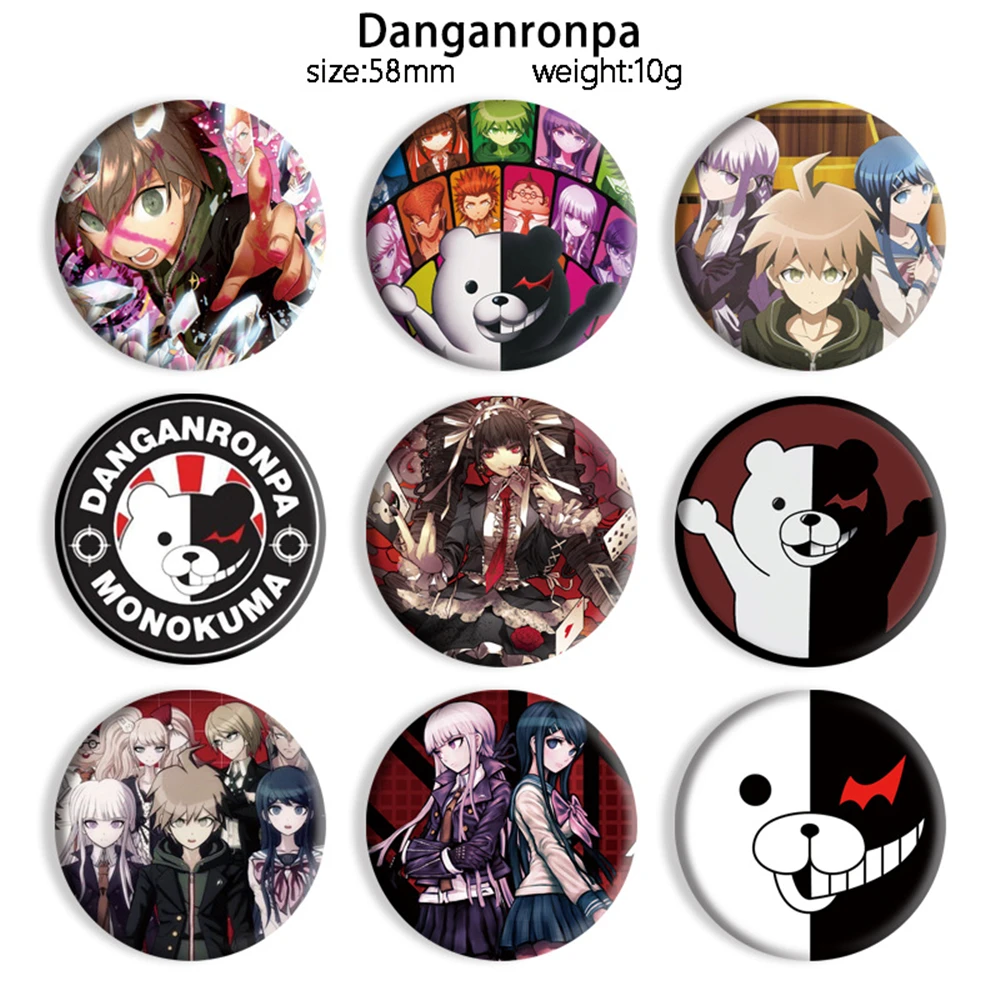 

58mm Anime Danganronpa Makoto Naegi Kyoko Kirigiri Monokuma Cosplay COSTUME Badge Pin SPTE Tinplate Brooch Prop Xmas Gilf﻿