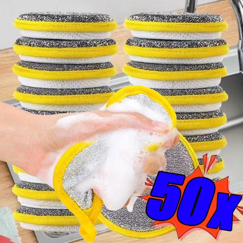 

50/1pcs Dishwashing Sponge Reusable Washable Sponges Double Side Magic Sponge Wash Dishes Useful Things for Kitchen Clean Tools