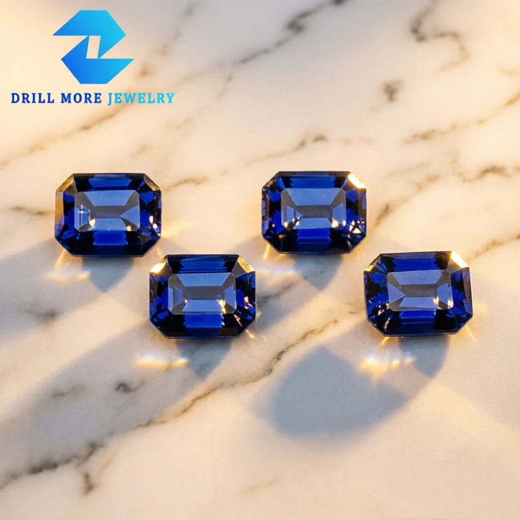 Royal Blue Color Lab Grown Sapphire Emerald Cut Loose Gemstone For DIY Jewelry Making Selectable Certificate
