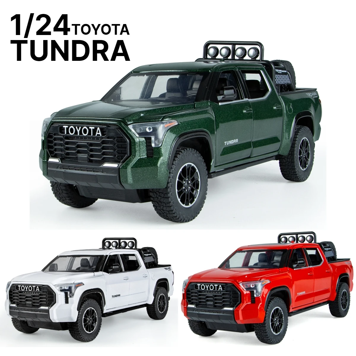 1/24 TOYOTA Tundra TRD Pickup Truck Off-Road Diecast Alloy Miniature Toy Car Model Pull Back Sound Light Collection Gift For Boy