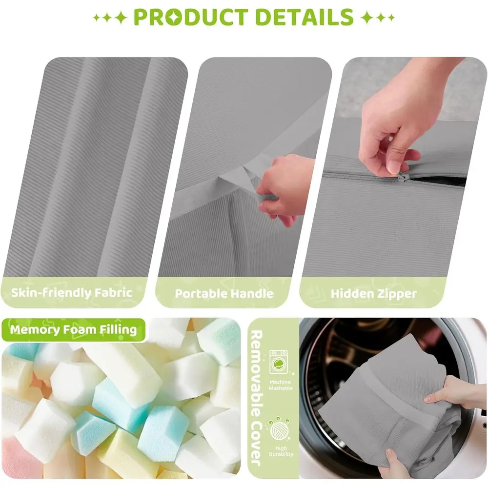 كرسي بين باج كبير مريح بطول 5 أقدام مع رغوة الذاكرة - رمادي فاتح للمعيشة وغرفة النوم وغرف القراءة #6