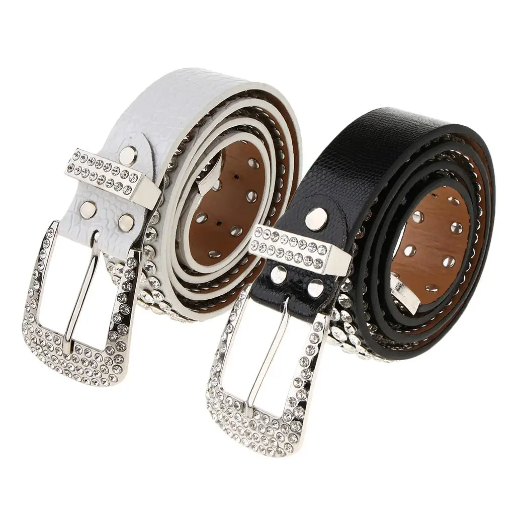 

Stylish Leather Bling Rhinestone Crystal Western Belt Waistband