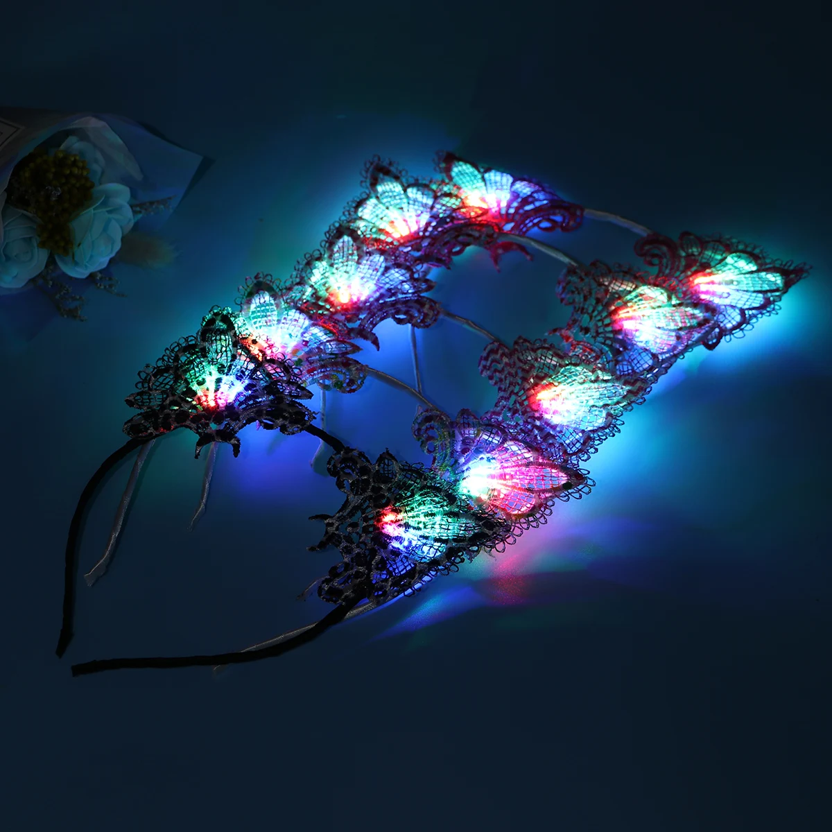 

4 PCS Glowing Cat Ear Head Hoop Lace Headwear Luminous Hair Christmas Accessories Headband