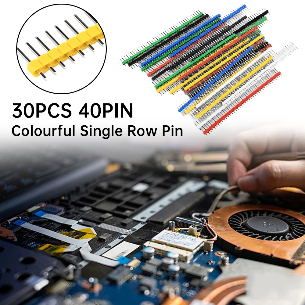30PCS 1X40Pin Breakable Pin Header 2.54mm Single Row Male Header Connector Kit PCB Pin Strip for Arduino