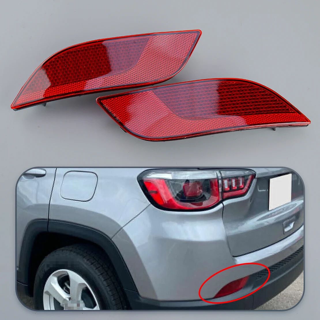 55112678AA 55112679AA 1 Pair Rear Left & Right Side Bumper Reflector Marker Light Lamp Red Lens Fit for Jeep Compass 2017-2023