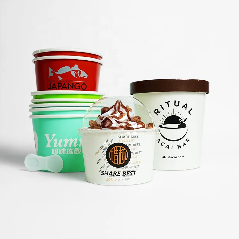 Copo de papel de parede descartável, Iogurte e Gelato Bowls impressos, Logotipo personalizado, Produto personalizado, 3 4 5 8 12 16oz