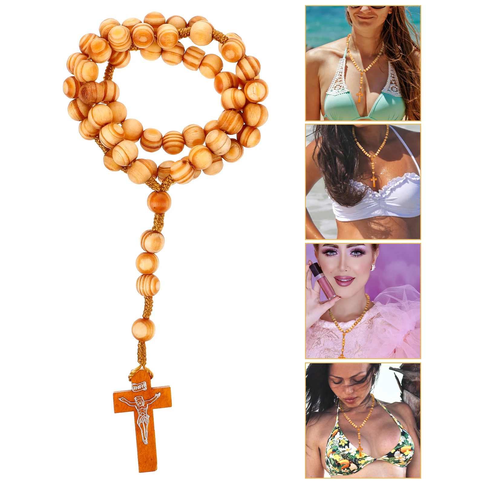 

Prayer Beads Wooden Necklace Chain Beaded Necklaces for Women Rosary Chocolate Dress up Mens Man