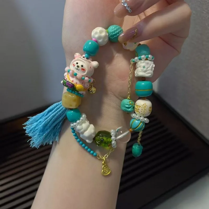 

Lingmaiguan бирюзовый браслет с рогами оленя и разноцветными драгоценными камнями, модные украшения на руку