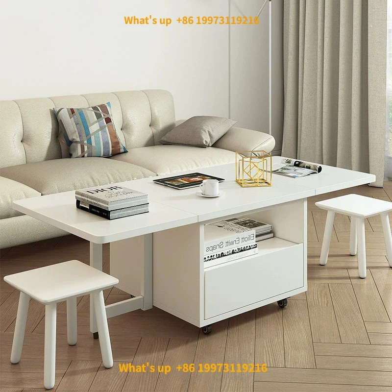 2026 Movable Multifunctional Solid Wood Coffee Table Living Room Storage Sofa Side Table Foldable Dining Table Wheels Lifting