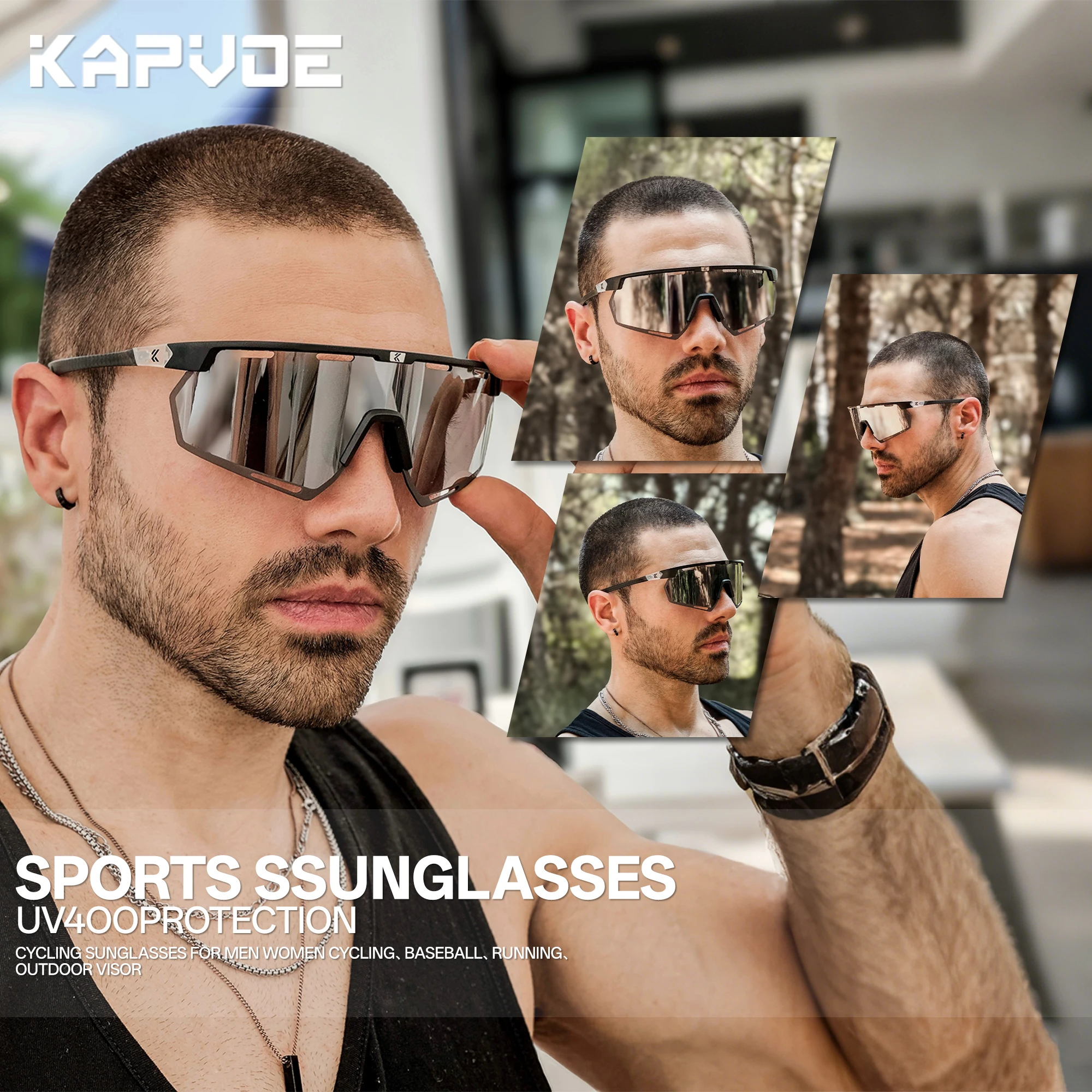 Kapvoe Fahrradbrille aus echtem Carbon, Sonnenbrille für Herren, leicht, photochrom, UV400, MTB, Fahrrad, Sportbrille – Detail 1