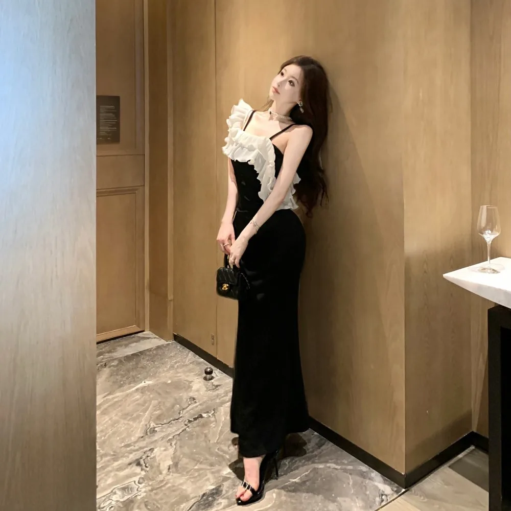 Sommer Damen Französisch Vintage Maxikleid Party Abend Altes Geld Schulterfrei Abendkleid Einteiliges Gyaru Coquette Abschlussdesign