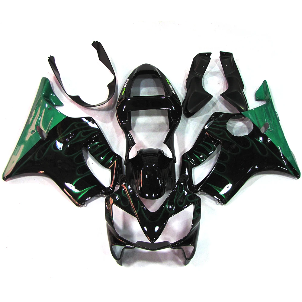 Body Protection Fairings For Honda CBR600F4i 01 02 03 Motocycle Black Green Flame ABS Plastic Injection Kit 2001 2002 2003