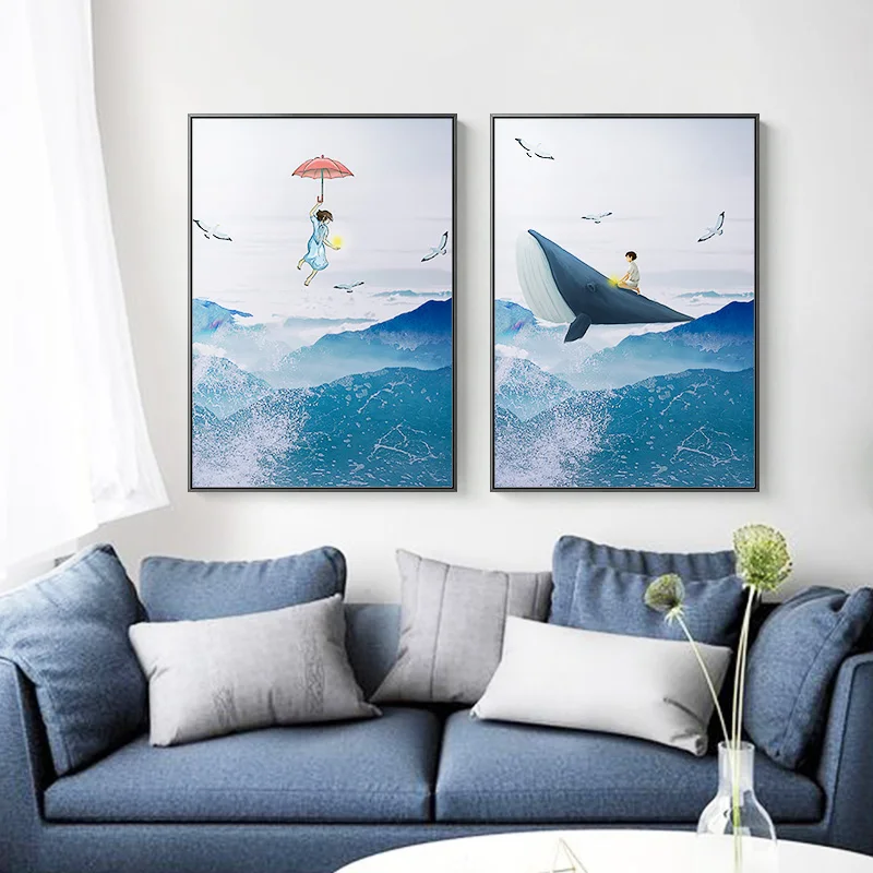 DIY Oil Painting By Numbers Animal Figure Painting Whale Nordic Blue Seascape Handpainted Wall Art Baby Room Home Decor Gift