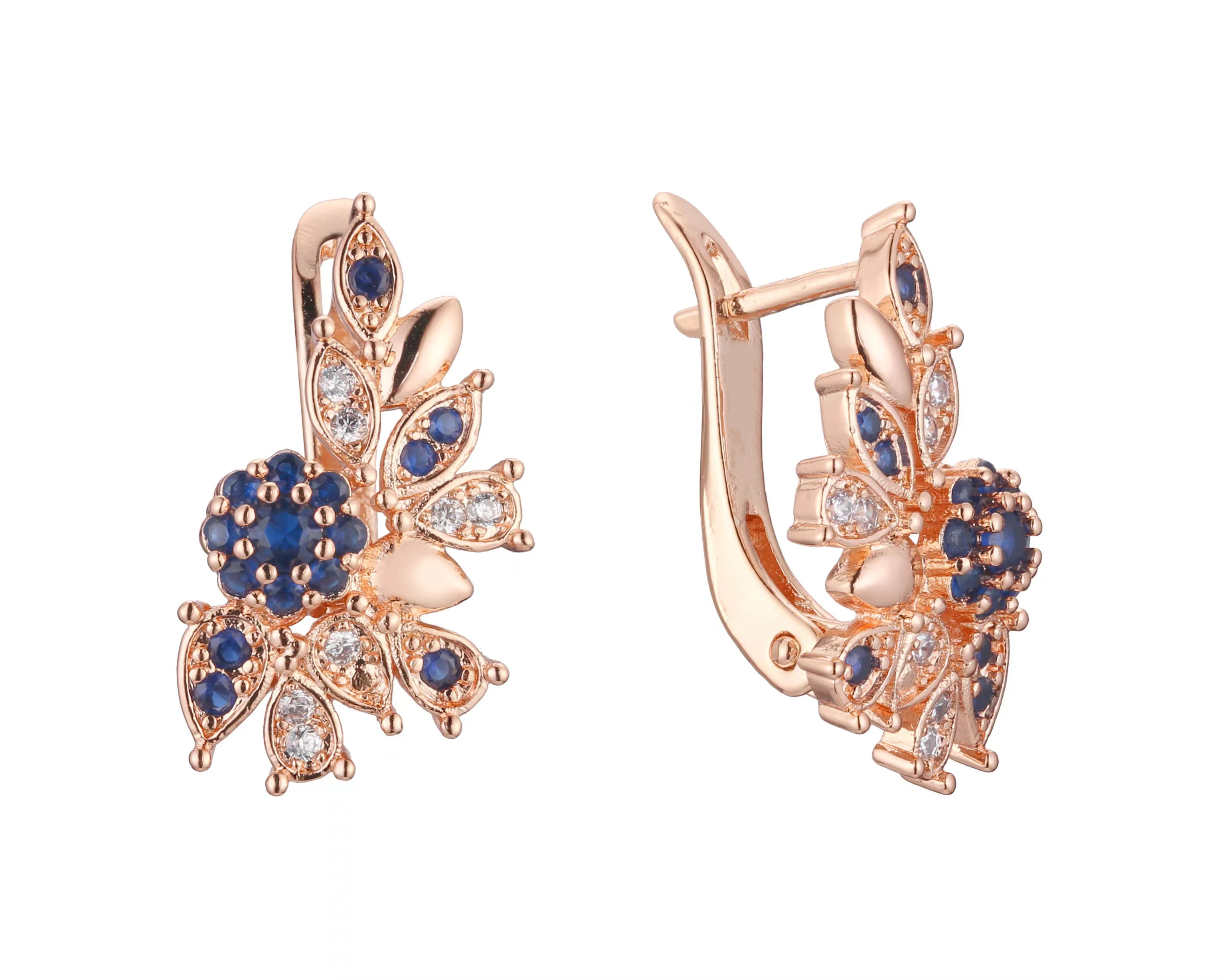 High Quality New Gorgeous 585 Rose Gold Micro Wax Inlay Royal Blue Stones Drop Earrings Women Elegant Grand Unusual Jewelry