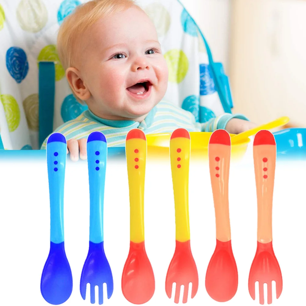 6 قطعة لون درجة الحرارة تغيير ملاعق تغذية الطفل استشعار الحرارة ملعقة سلامة الرضع مقبض طويل ملعقة للتغذية