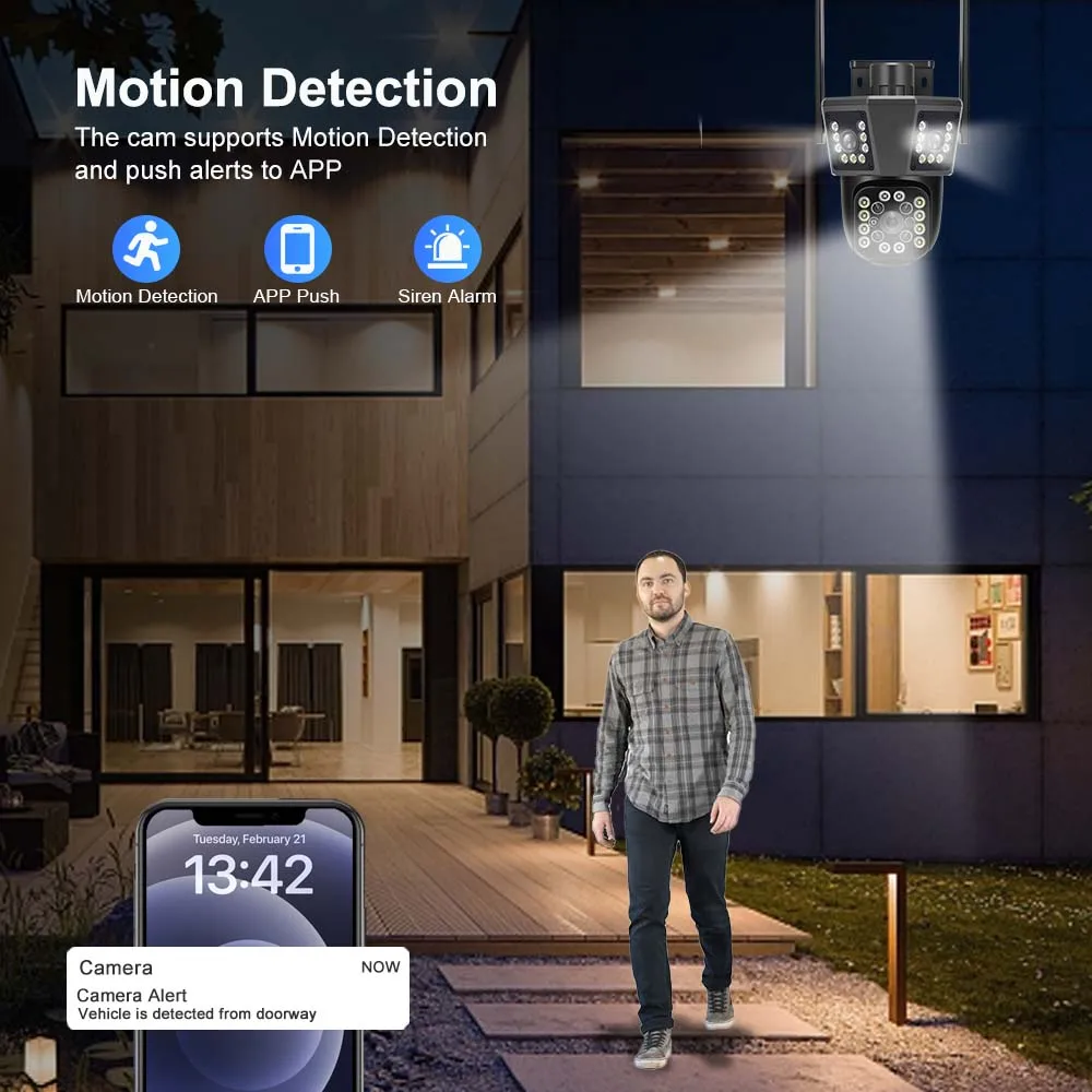 와이파이 야외 카메라, 8 배 줌, 3 렌즈 AI 모션 추적, PTZ 4K 비디오 카메라, 보안 보호, 방수 감시, 6K, 12MP