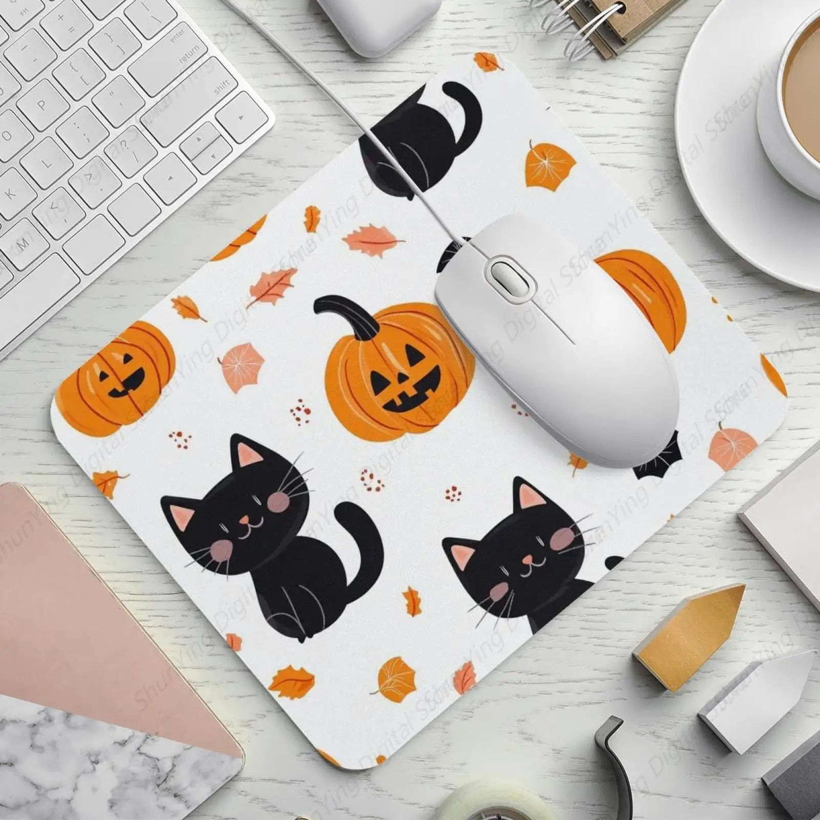 Pumpkins Cat Halloween Party Printed Mouse Pad Gift Wireless Mouse Computer Office Mouse Pad 25*30cm