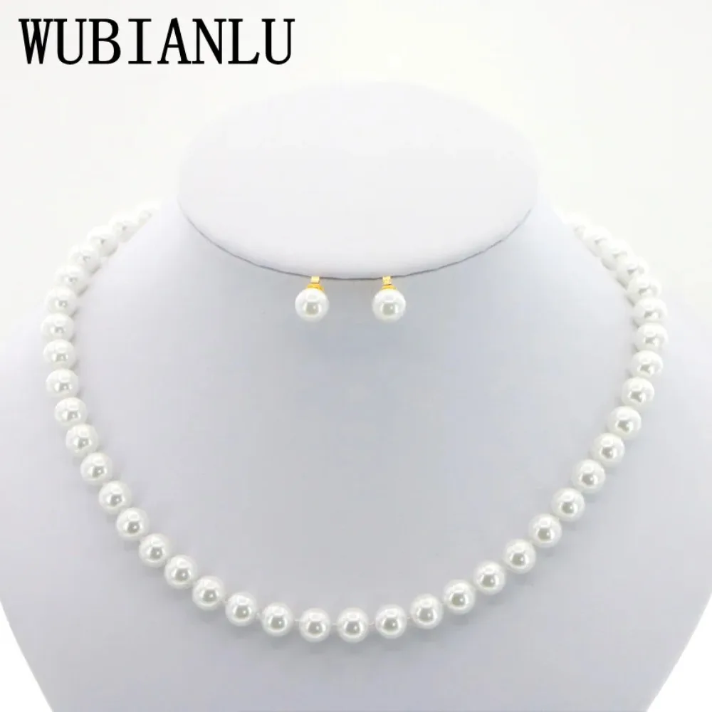 New Charming Women 8-12mm White Akoya Cultured Shell Pearl Necklace Earring Aet Jewelry Wholesale And Retal