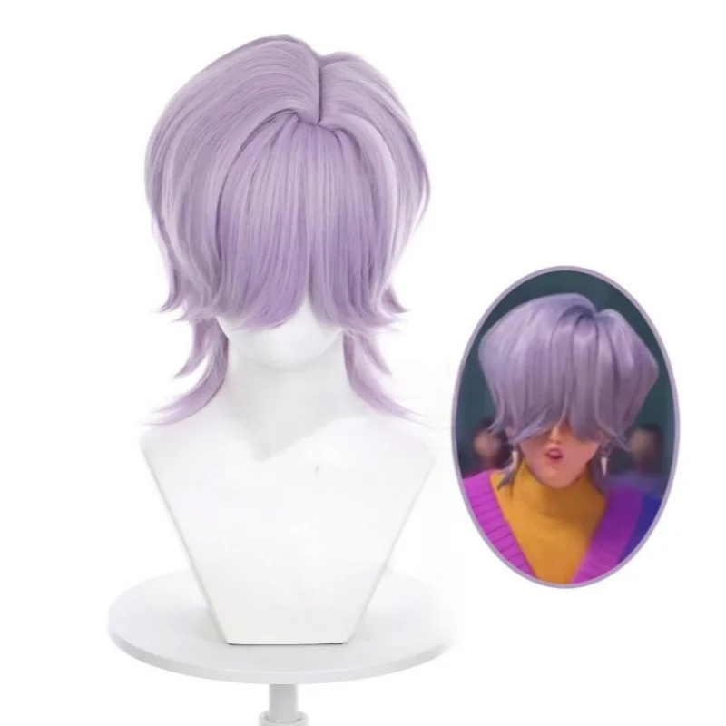 

Mystery Wig KPop Demon Hunters Saja Boys Mystery Purple Cosplay Wig Heat Resistant Synthetic Hair Halloween + Wig Cap