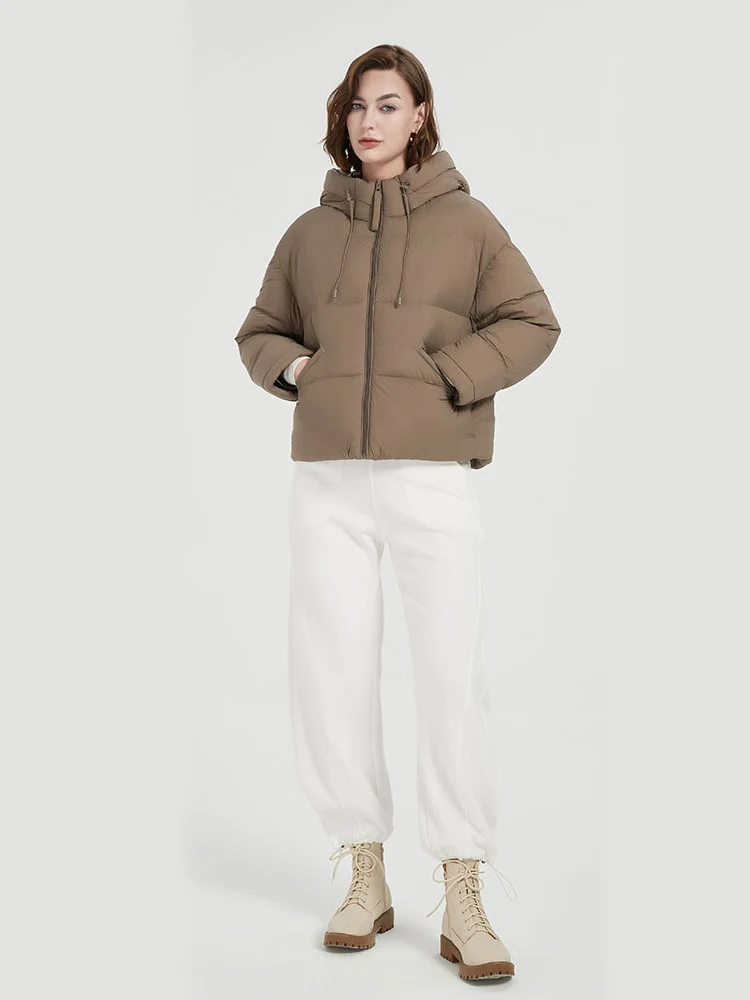 SuyaDream, Woman Hooded Down Coat , 90%White Duck Down, Quilted Solid Puffer Jacket, 2024 Fall Winter Parkas