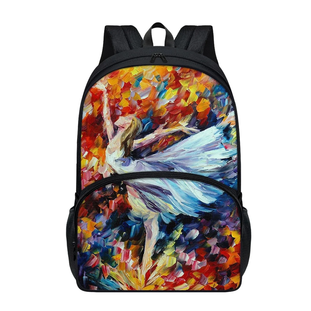 FORUDESIGNS Oil Painting Graceful Dancer Design Backpacks Multiple Pockets New Schoolbags Student Stationery Organizer Back Pack