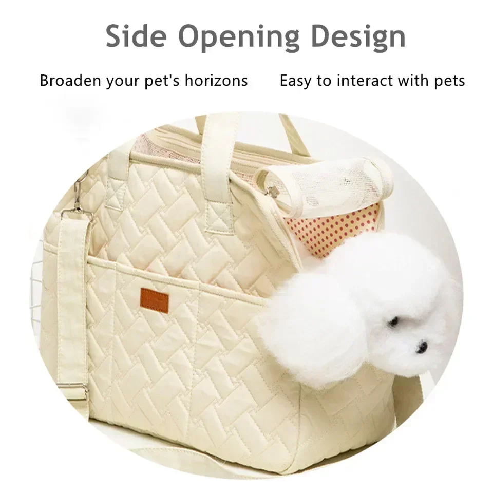 Breathable Side Opening Carrier for Dogs, Portable Cat Canvas Shoulder Bag, Four Season, Large Space, Pet Travel Supplies