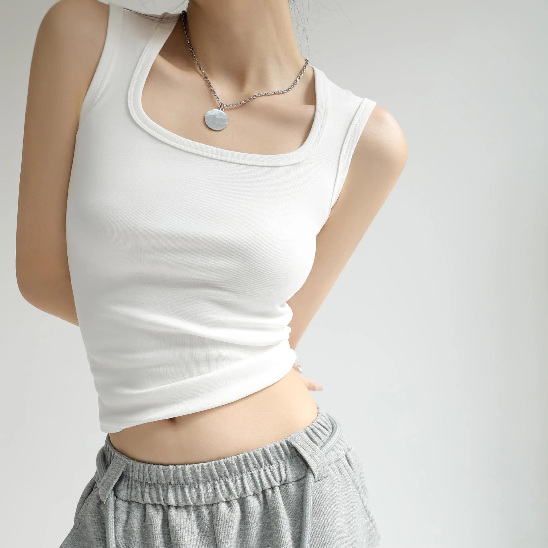 Korea Stylish Crop Top Sleeveless Stretch Basic Camisole for Summer Hot Sexy Girl Vest Cotton Women Tank Classic Outfits