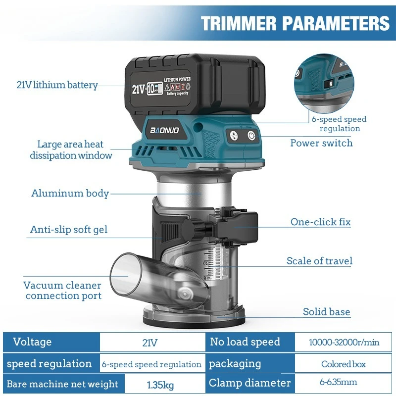 J-Xuan Brushless lithium battery charging slotting machine, hole carving woodworking board drilling and trimming machine