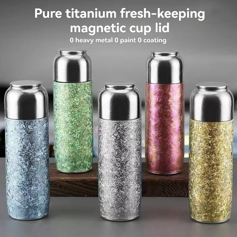 

450ML Double Wall Insulated Water Bottle Pure Titanium Thermos Cup Coffee Mug with Magnetic Lid Tea Strainer