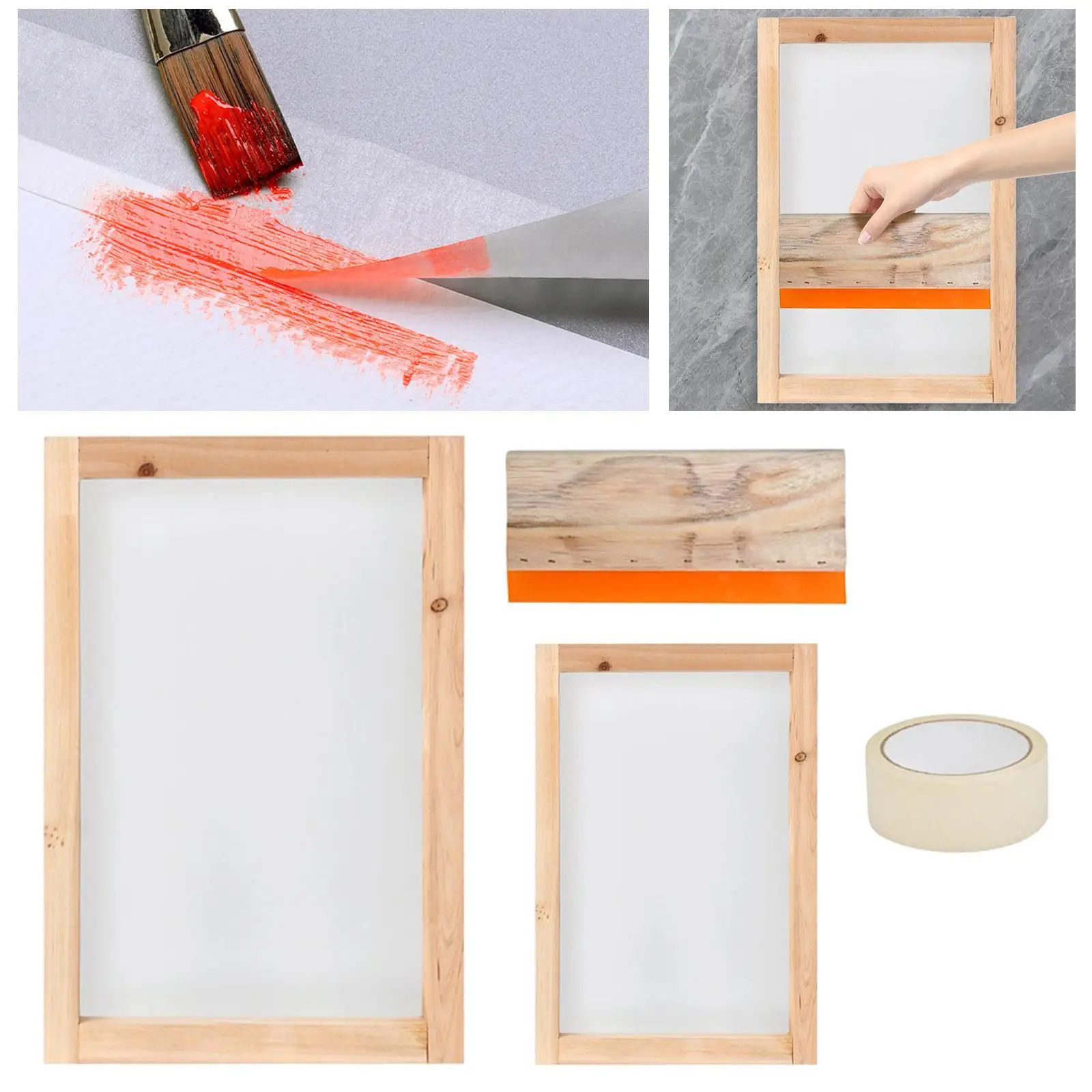 Silk Screen Printing Set Two Wood Frames 20x30cm 30x40cm with Squeegee for DIY Crafts