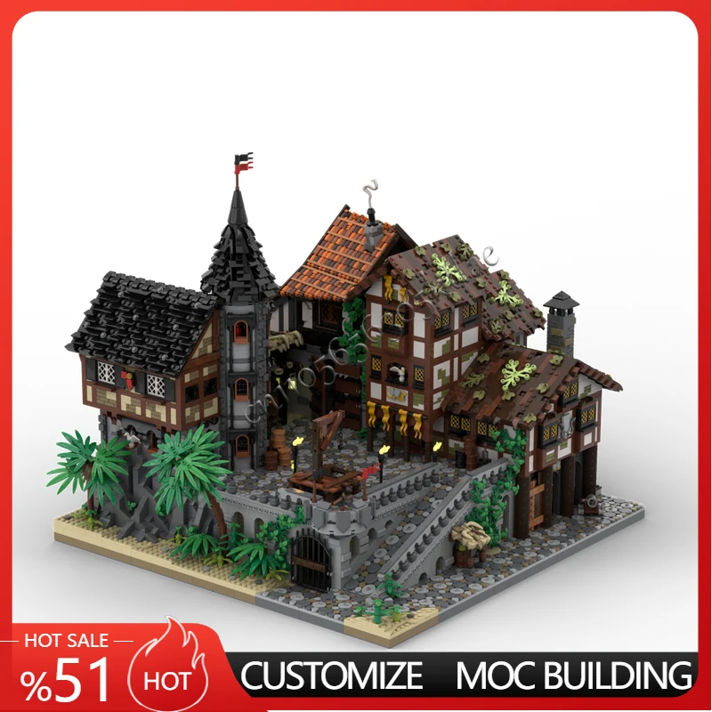 11944 قطعة MOC تخصيص القرون الوسطى بناء مدينة القراصنة الكبيرة نموذج بنة لتقوم بها بنفسك التعليم الجمعية الاطفال اللعب مفاجأة هدية #1