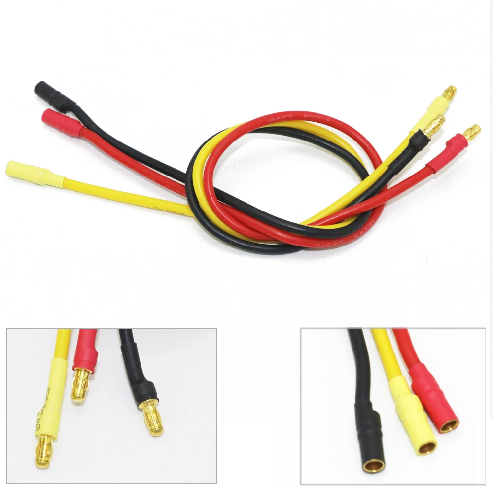 50PCS 16AWG 300mm Banana Plug Extension Wires 3.5mm Gold-Plated Bullet Connector Plastic For RC Airplane Drone Brushless Motor E