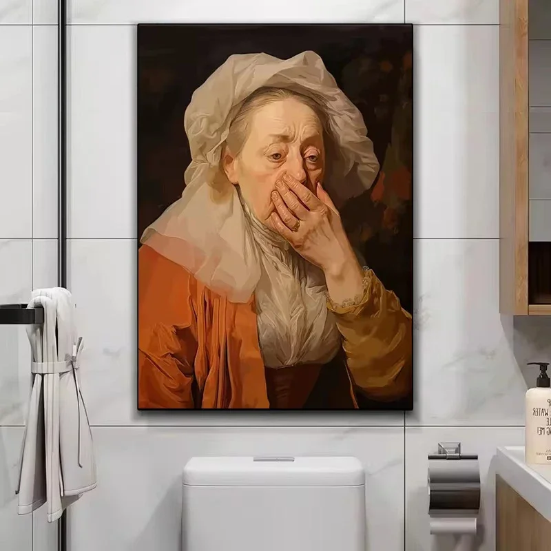 Funny Mona Lisa Wearing Pearls Girl Bathroom Toilet Decoration Painting Roll Paper Canvas Prints Posters Home Wall Decor Picture