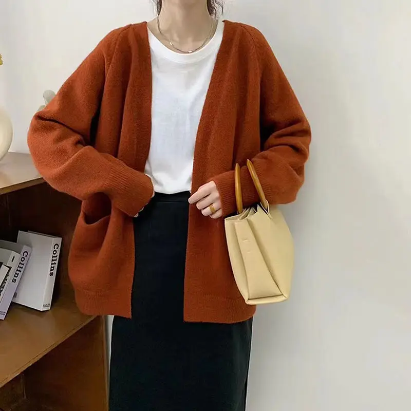 

2025 New Thick Knitted Sweater Cardigan Women Loose Oversized V Neck Spring Coat Casual Outwear