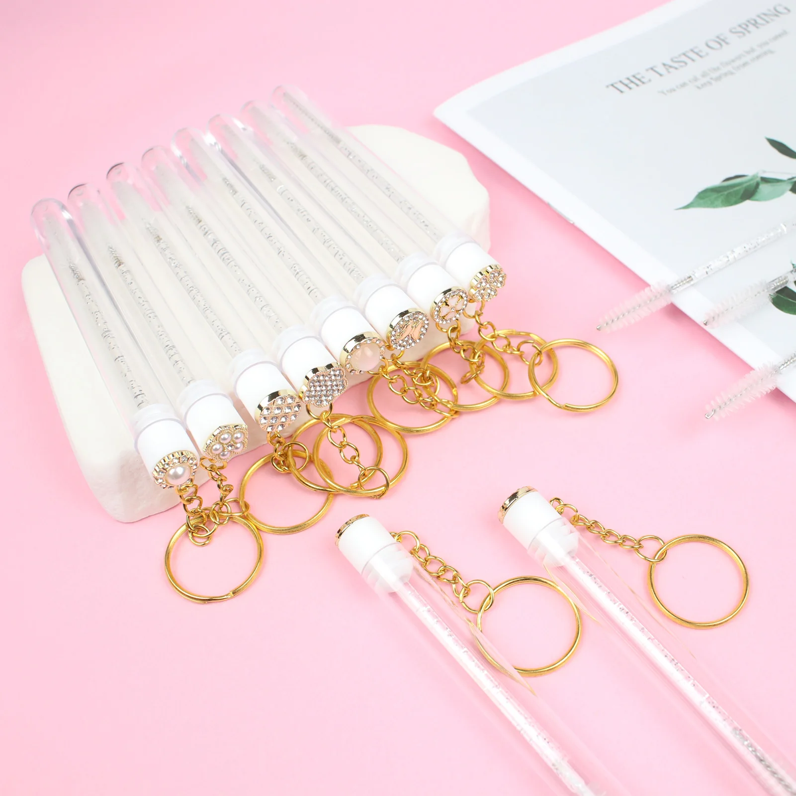 10 قطعة عصي الماسكارا أنبوب قابلة لإعادة الاستخدام لاش فرشاة الذهبي أنبوب معدني رمش فرشاة أنابيب مع المفاتيح Spoolies لاش تمديد فرش #6