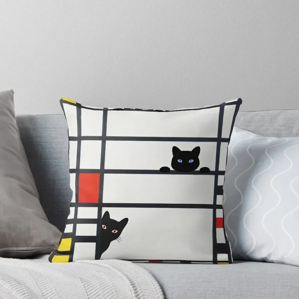 

Mondrian Cats Trafalgar Square Cute Colorful Abstract Art with Cats Throw Pillow Pillow Cover pillow