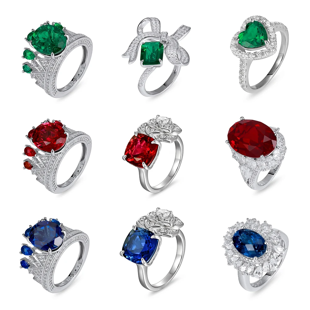 925 sterling silver Engagement Wedding Rings Jewellery, lab created diamond ruby sapphire Emerald Stone rings for women