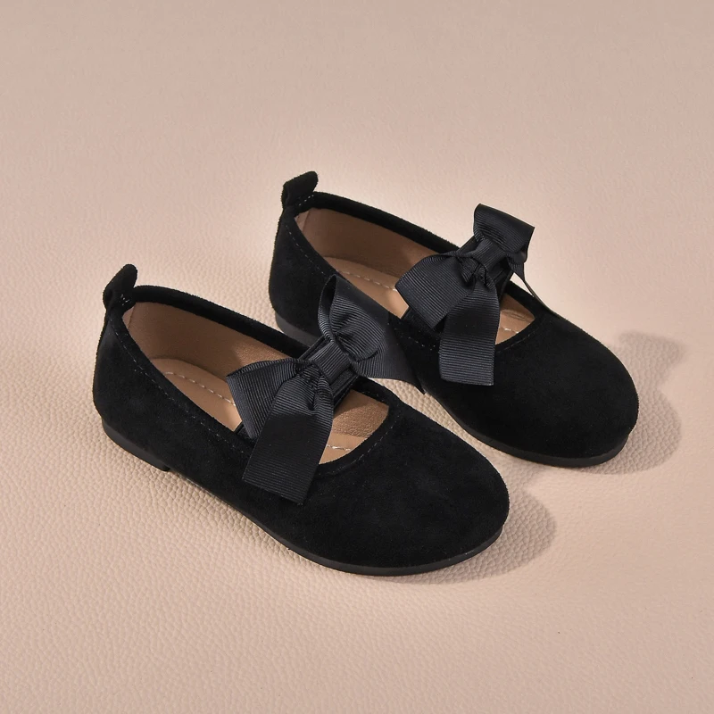 

Kids' Casual Shoes PU Soft Leather Comfortable Flats Bow Shoes For Girls Soft Bottom Anti-slip Black Solid Color Shoes Size 26-3