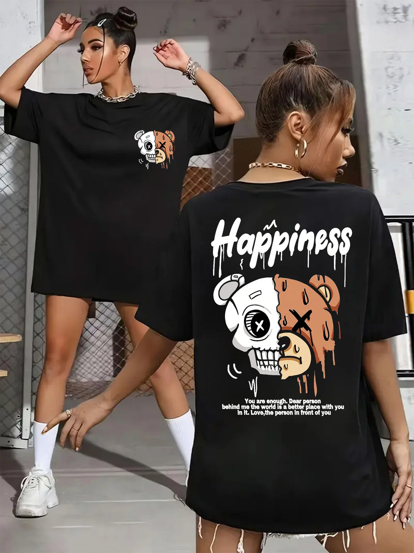 Zomer Plus Size Mode Dames T-shirt Origineel ontwerp Grappige beer Letter Gedrukt Dames Casual Ronde hals Korte mouwen Tops
