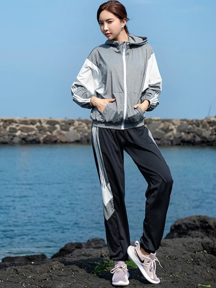 Sweat Suit Set Women Hoodies Pants Bra Sports Suit Ladies Loose Large Size Fitness Gym Running Yoga Quick Drying Sportswear