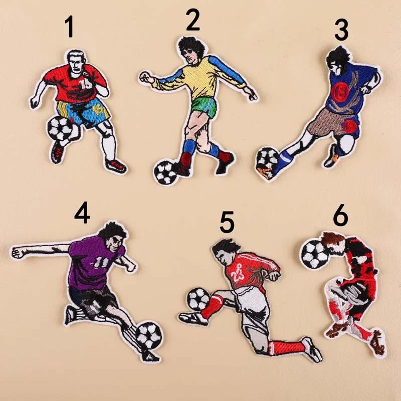 Football Player Figure Embroidered Cloth Appliques Cartoon Soccer Star Iron on Patch for Sports Jersey Shorts DIY Deco Wholesale