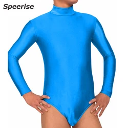 Men Black Ballet Dance Turtleneck Long Sleeve Leotard Zipper Spandex Gymnastics Bodysuit Workout Adult Stage Costumes Dance Wear