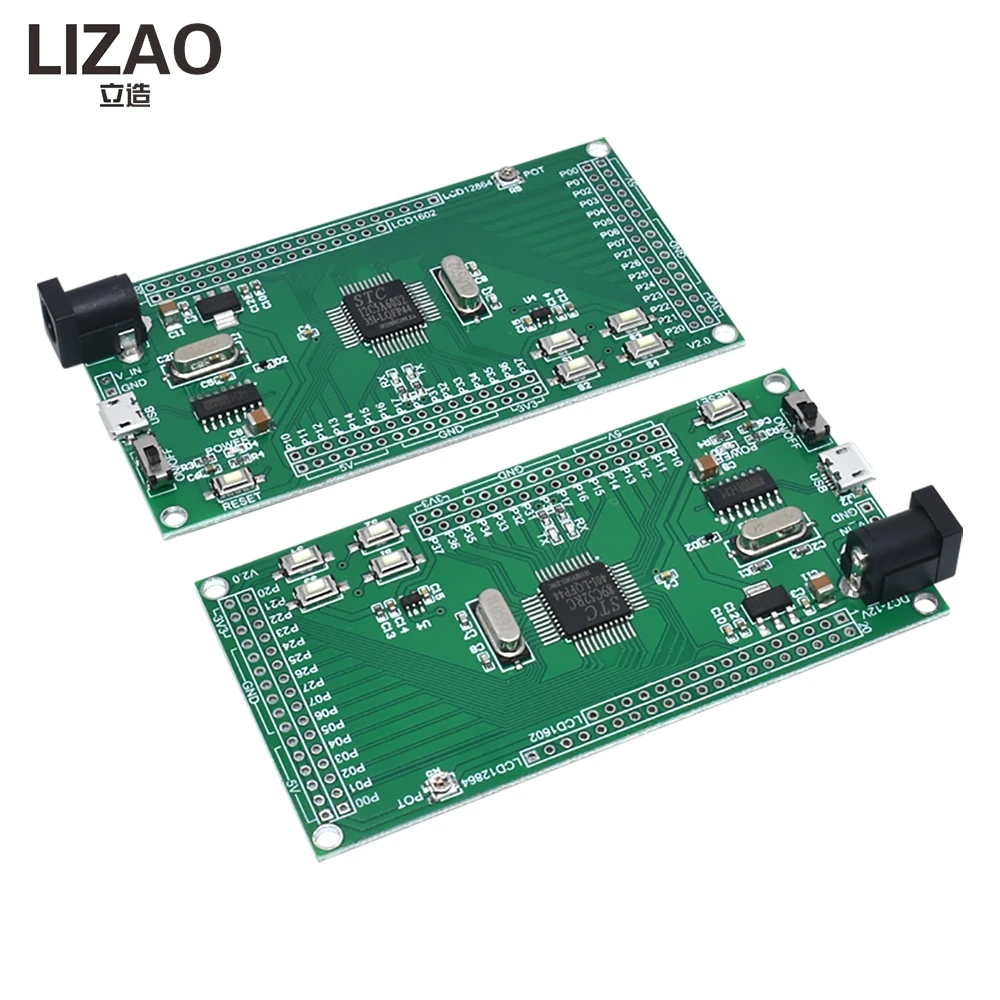 LIZAO STC89C52/STC12C5A60S2 Minimum System Board, 51 Development Board with LCD1602/LCD12864 Interfaces for Learning & Projects