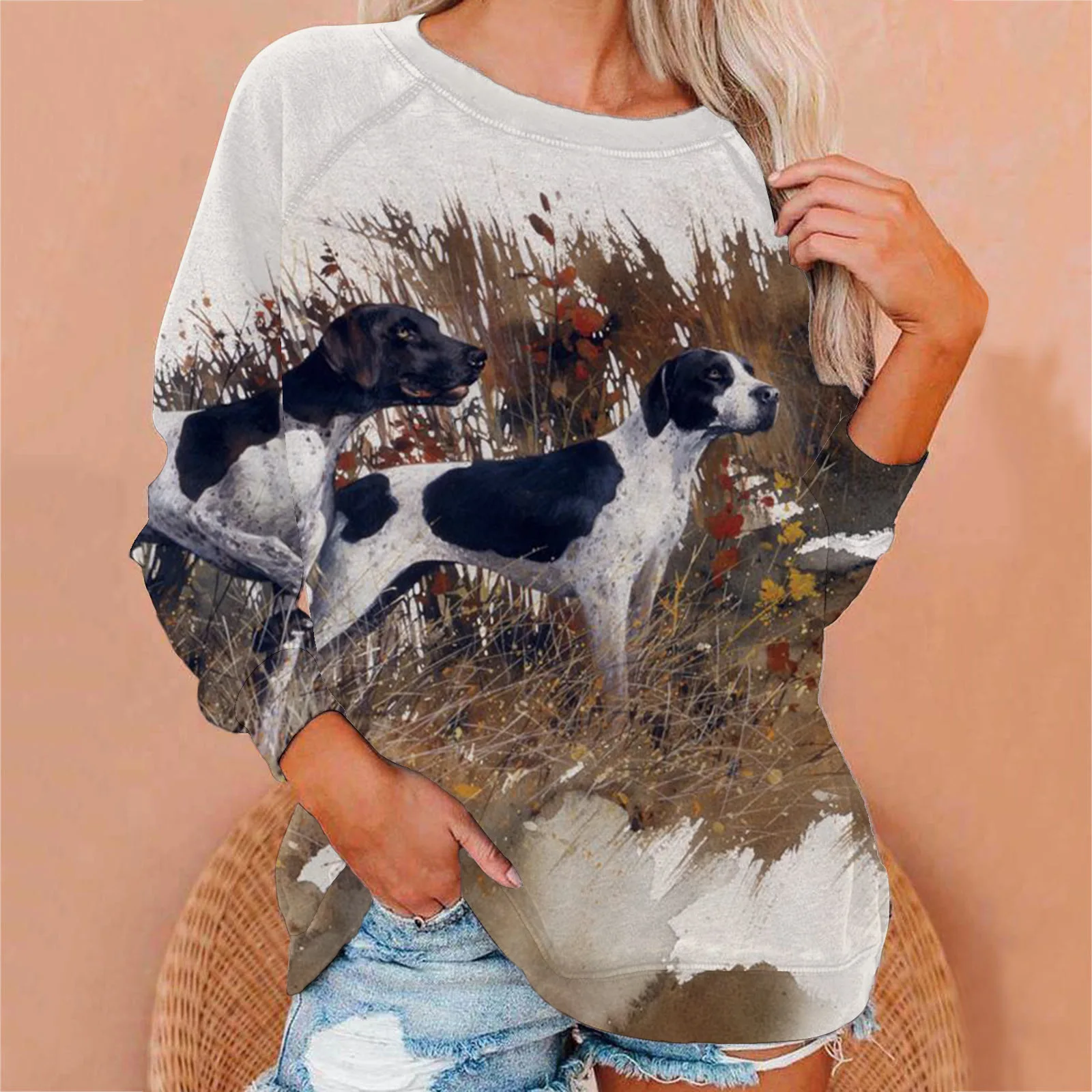 패션 동물 늑대 3D 프린트 스웨트셔츠 여성 래글런 긴 소매 후디 캐주얼 풀오버 하라주쿠 Y2K 탑 여성 의류