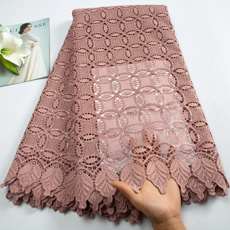 여성용 아프리카 나이지리아 코드 귀푸르 레이스 원단, 고품질 프랑스 수용성 레이스 스팽글 원단, 파티 드레스, 2023