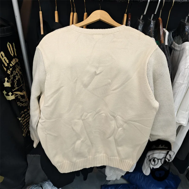 Beige outline RAF SIMONS round neck sweater for men and women in autumn and winter, knitted cedar